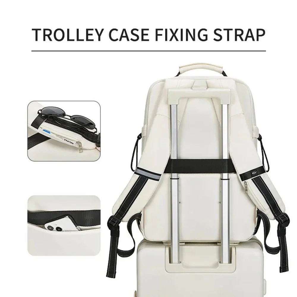 2287 Men's Travel Backpack Nylon Dual Shoulders Bag Large Laptop Bag - Beige - 5
