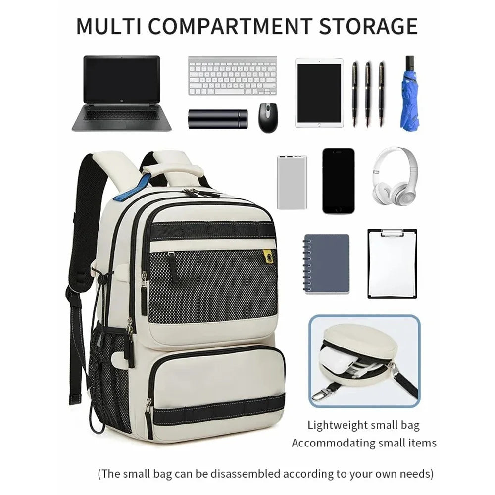 2287 Men's Travel Backpack Nylon Dual Shoulders Bag Large Laptop Bag - Beige - 6