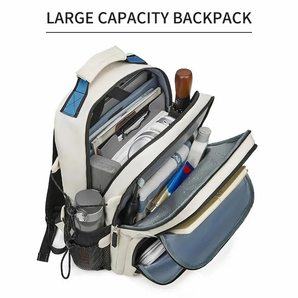 2287 Men's Travel Backpack Nylon Dual Shoulders Bag Large Laptop Bag - Beige - 7
