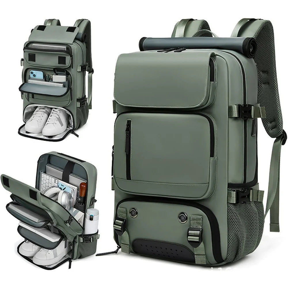 OUTWALK Men's Backpack Business Briefcase Crossbody Bag Large Messenger Bag - Army Green - 2