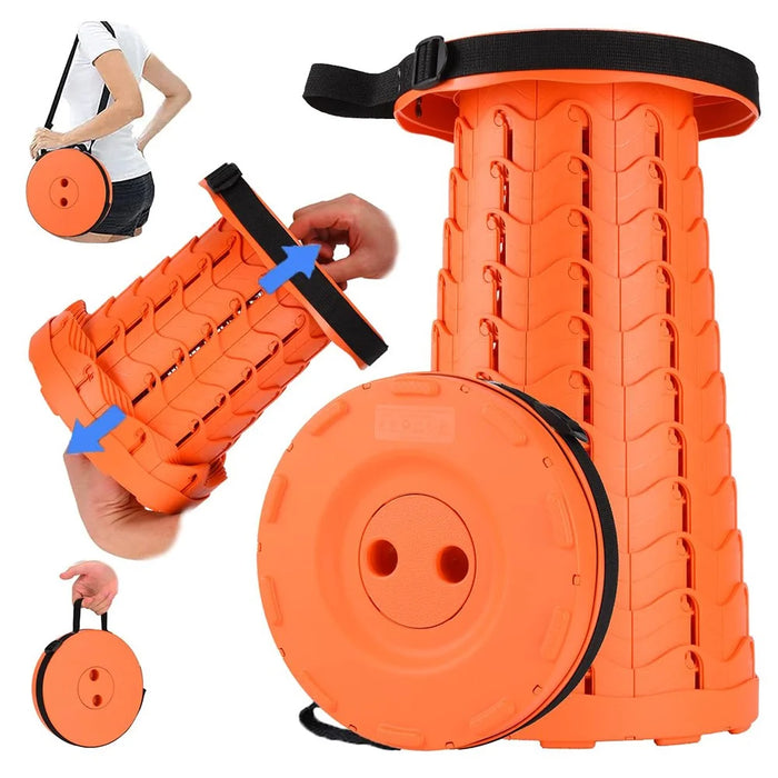 Outdoor Camping Fishing Folding Stool Portable Telescopic Chair with Shoulder Strap - Orange - 1