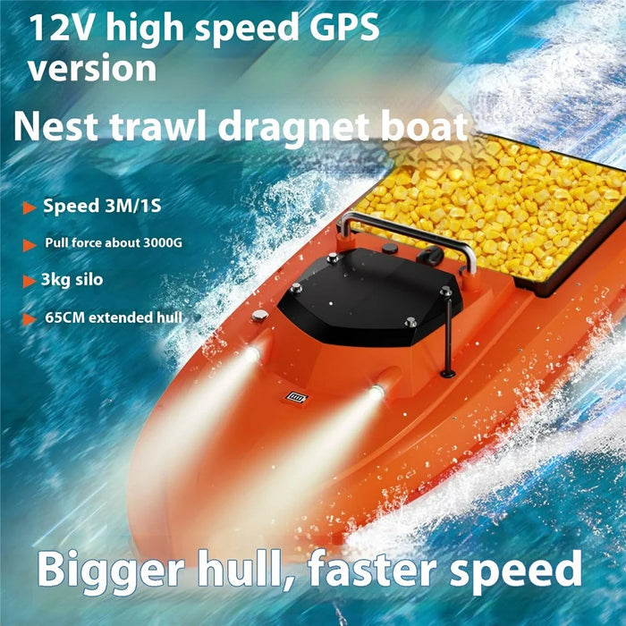 D80B-GPS Dual Antenna 12V Automatic Bait Boat with 100 Fishing Spots for River / Lake / Coastal Waters, Orange (CE Certified) - EU Plug - 2