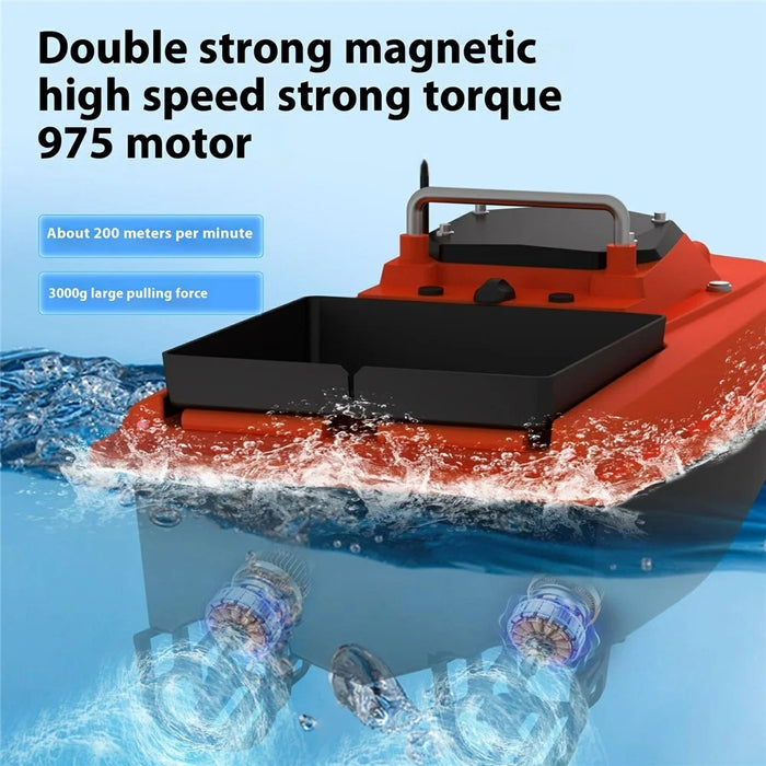 D80B-GPS Dual Antenna 12V Automatic Bait Boat with 100 Fishing Spots for River / Lake / Coastal Waters, Orange (CE Certified) - EU Plug - 4
