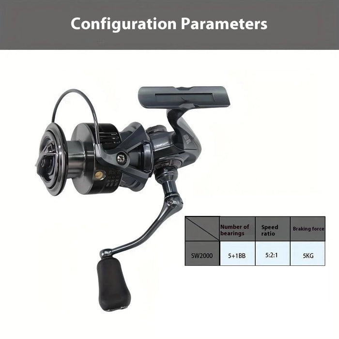 A510 SW2000 5+1BB 5:2:1 Portable Fishing Reel Lightweight Long Casting Spinning Reel - 4