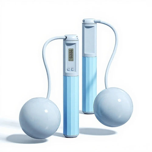 Weighted Jump Rope with Counter Skipping Rope LCD Display Adjustable Steel Ball Bearings Jumping Rope for Adults Fitness - Light Blue - 1