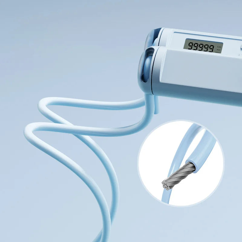Weighted Jump Rope with Counter Skipping Rope LCD Display Adjustable Steel Ball Bearings Jumping Rope for Adults Fitness - Light Blue - 4