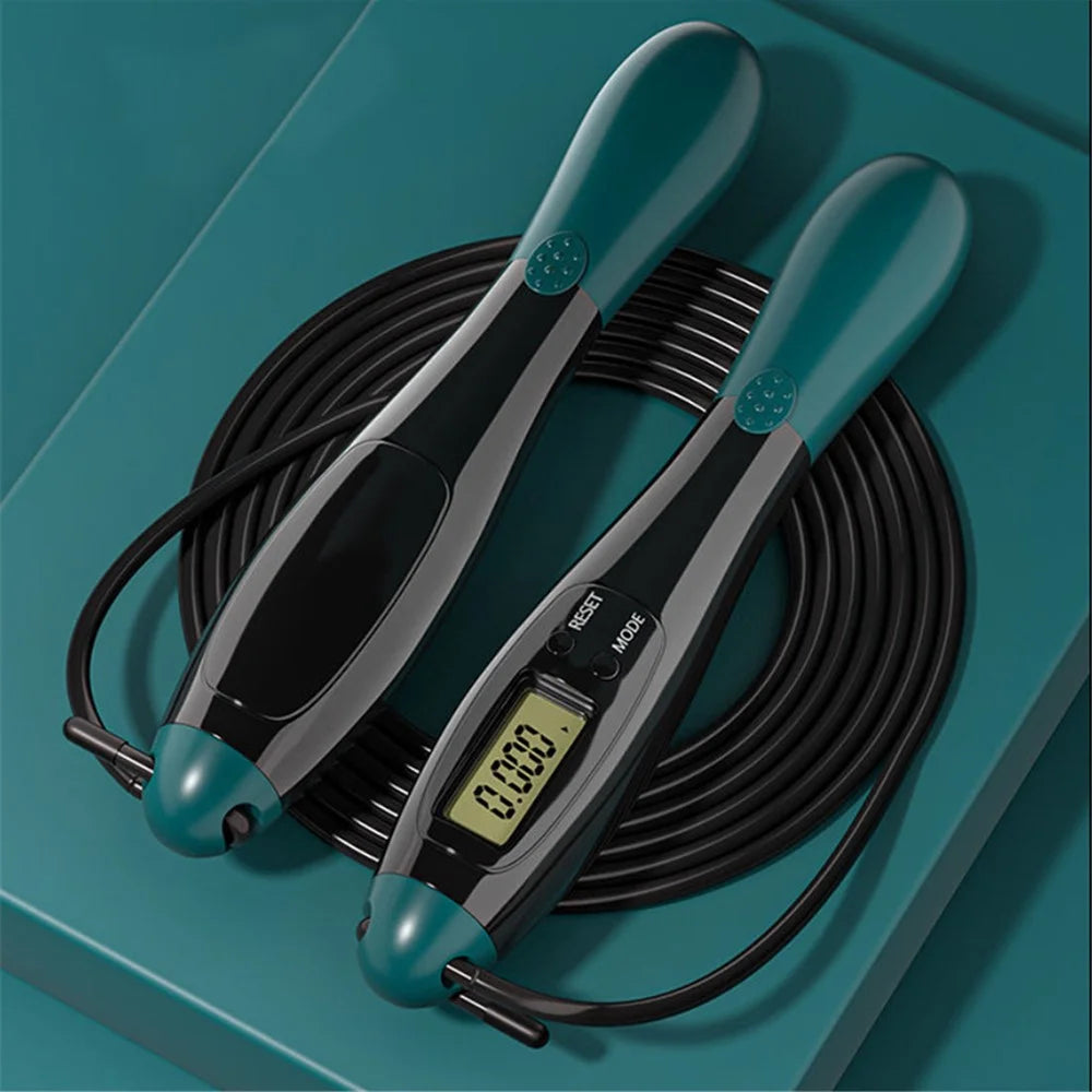 3m Jump Rope with Counter 4 Modes Adjustable Skipping Ropes for Adults Kids Fitness Weight Loss Exercise - Black / Green - 2