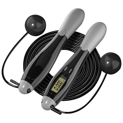 Dual Purpose Wired / Cordless Electronic Skipping Rope Gym Fitness Intelligent Skipping Rope with LCD Screen (with Cordless Ball) - Black / Grey - 1