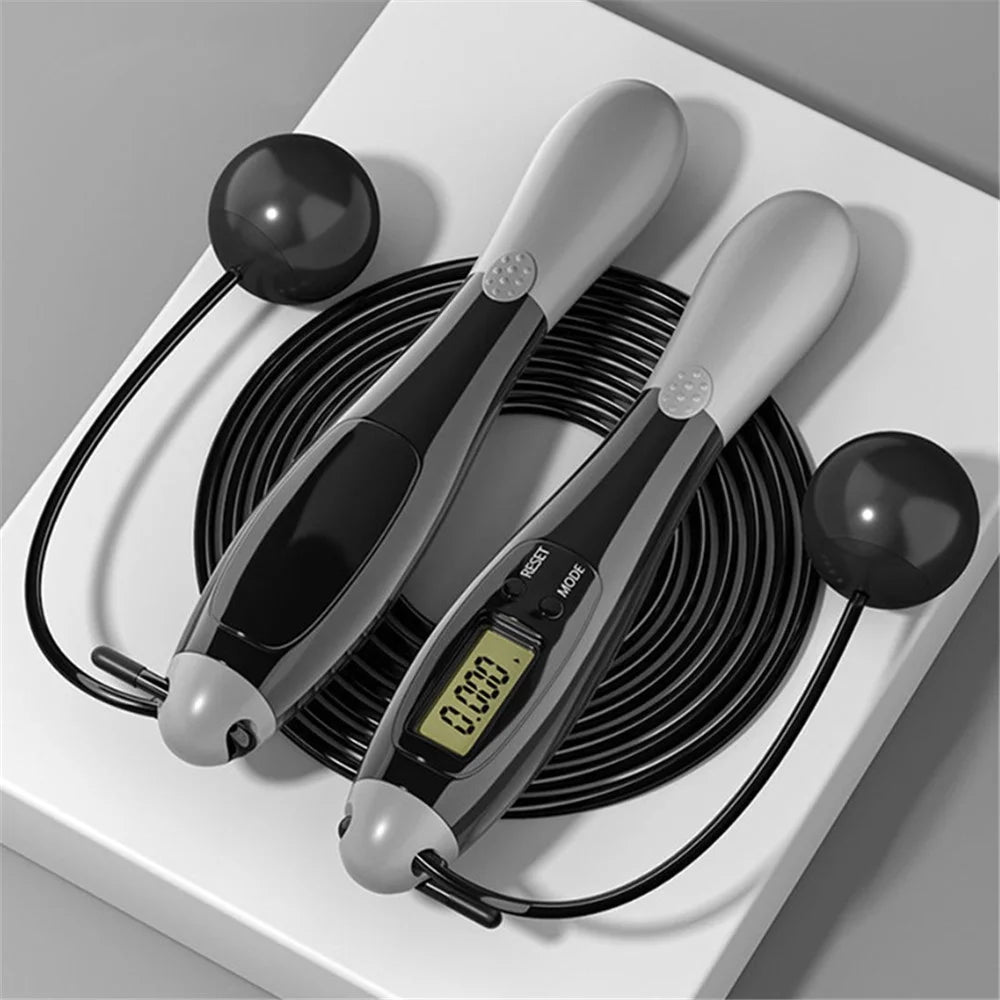 Dual Purpose Wired / Cordless Electronic Skipping Rope Gym Fitness Intelligent Skipping Rope with LCD Screen (with Cordless Ball) - Black / Grey - 2