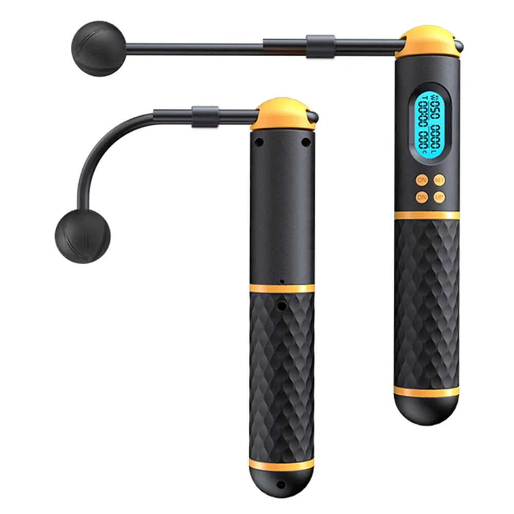 S08 Corded / Cordless Dual-use Jump Rope Intelligent Digital Display Weighted Skipping Pope - Black+Yellow - 1