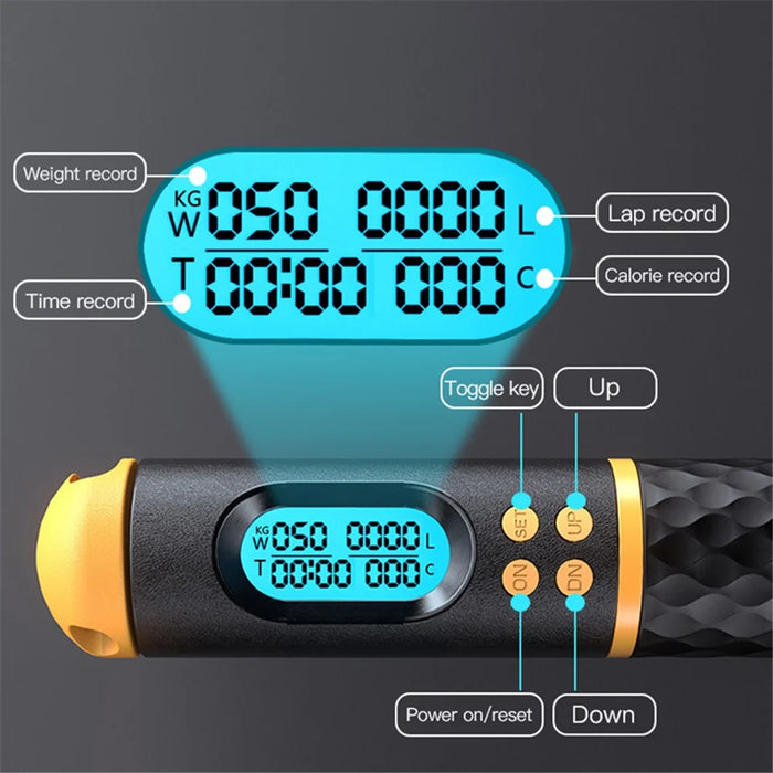 S08 Corded / Cordless Dual-use Jump Rope Intelligent Digital Display Weighted Skipping Pope - Black+Yellow - 2