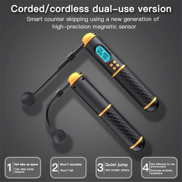 S08 Corded / Cordless Dual-use Jump Rope Intelligent Digital Display Weighted Skipping Pope - Black+Yellow - 7