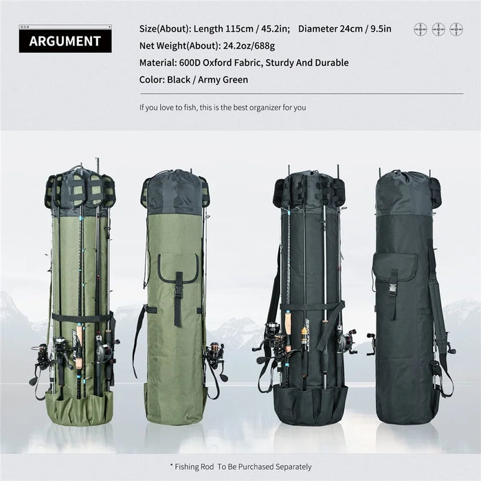 LEO 28260 Fishing Pole Single Shoulder Bag 600D Oxford Cloth Fishing Rod Carrying Bag - Army Green - 4