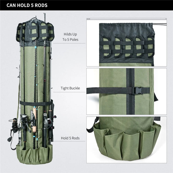 LEO 28260 Fishing Pole Single Shoulder Bag 600D Oxford Cloth Fishing Rod Carrying Bag - Army Green - 6