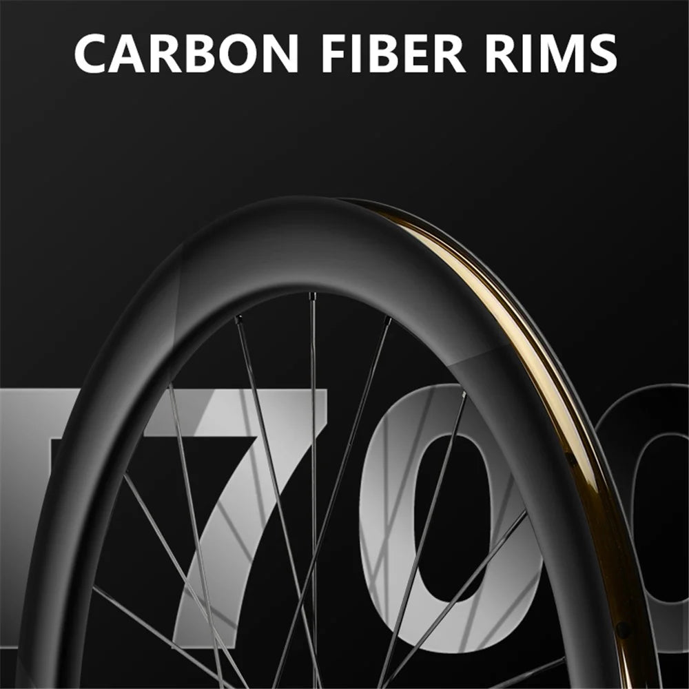 WEST BIKING YP1401038 / YP1401039 2PCS Carbon Fiber Road Bike Wheels 700C Clincher Wheelset - Disc Braking - 3