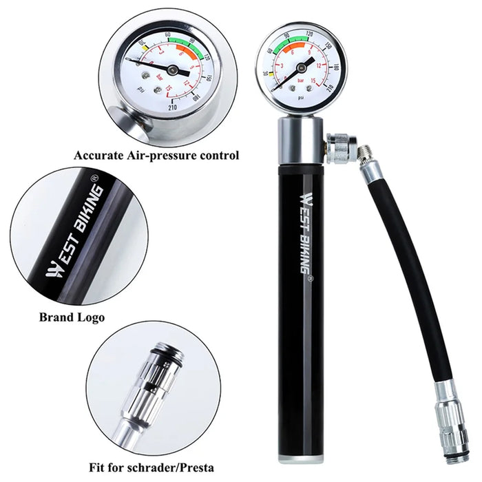 WEST BIKING120PSI Bicycle  Tyre Pump - Black - 2