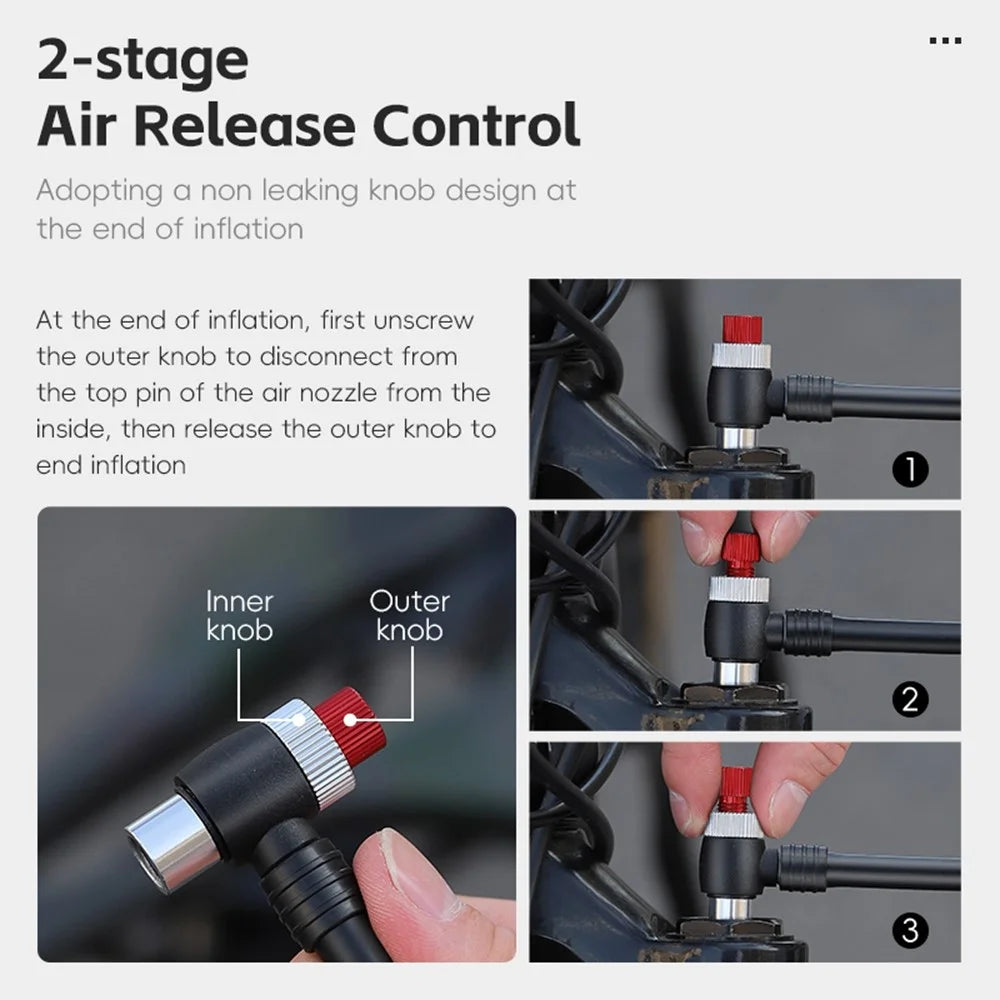 WEST BIKING 300PSI Bike Shock-Absorbed Pump High Pressure Ait Inflator Bicycle Aluminum Alloy Air Pump - 3