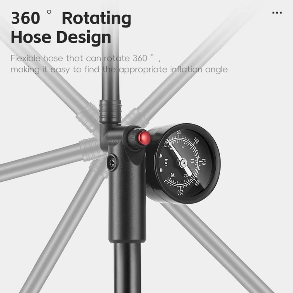 WEST BIKING 300PSI Bike Shock-Absorbed Pump High Pressure Ait Inflator Bicycle Aluminum Alloy Air Pump - 5