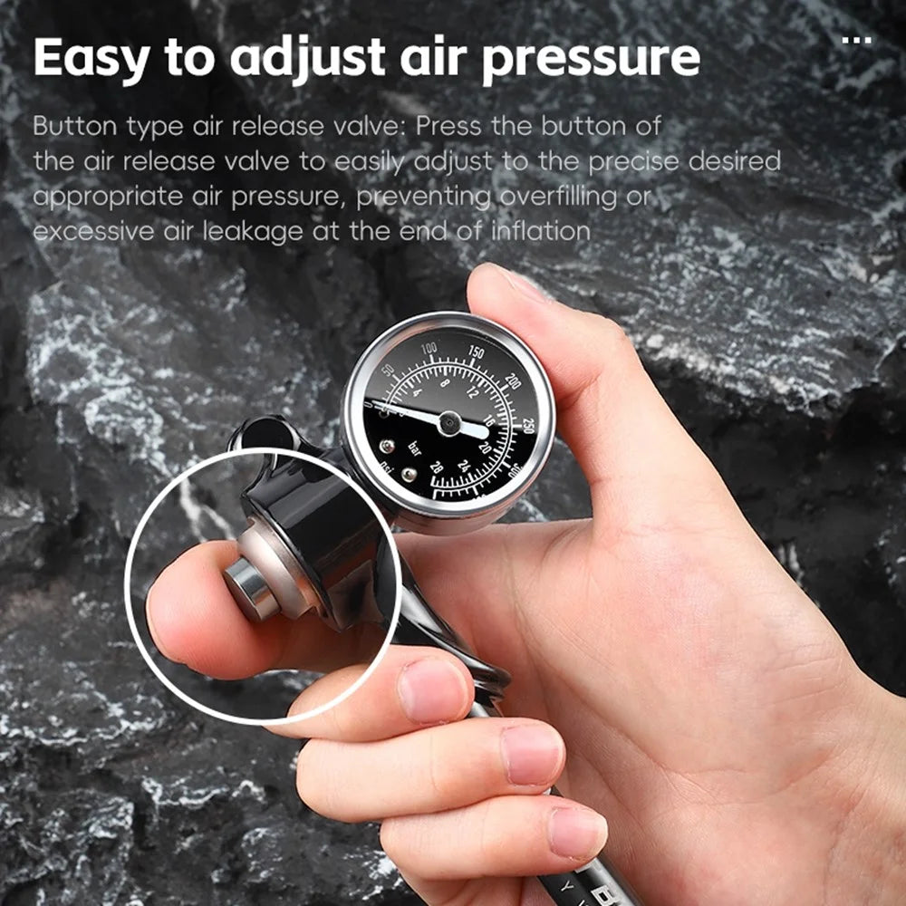WEST BIKING 400PSI Bike Shock-Absorbed Pump High Pressure Ait Inflator Bicycle Aluminum Alloy Air Pump - 2