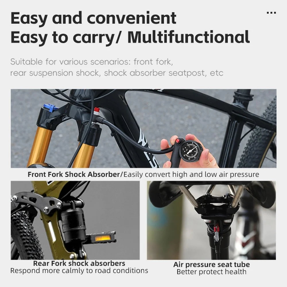 WEST BIKING 400PSI Bike Shock-Absorbed Pump High Pressure Ait Inflator Bicycle Aluminum Alloy Air Pump - 5