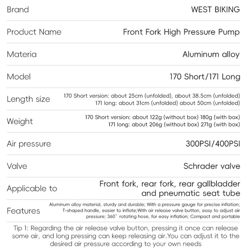 WEST BIKING 400PSI Bike Shock-Absorbed Pump High Pressure Ait Inflator Bicycle Aluminum Alloy Air Pump - 7