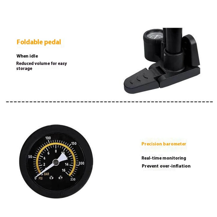 ENLEE E22127 Foot Pump 230 PSI High Pressure Bicycle Pump Presta Schrader Valve Compatible For Bike Basketball - 7