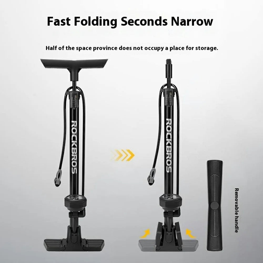 ROCKBROS 42410004 / ZD-6132MB Bike Pump 150 PSI High Pressure Floor Stand Inflator with Gauge for Mountain Road Bicycle - 3