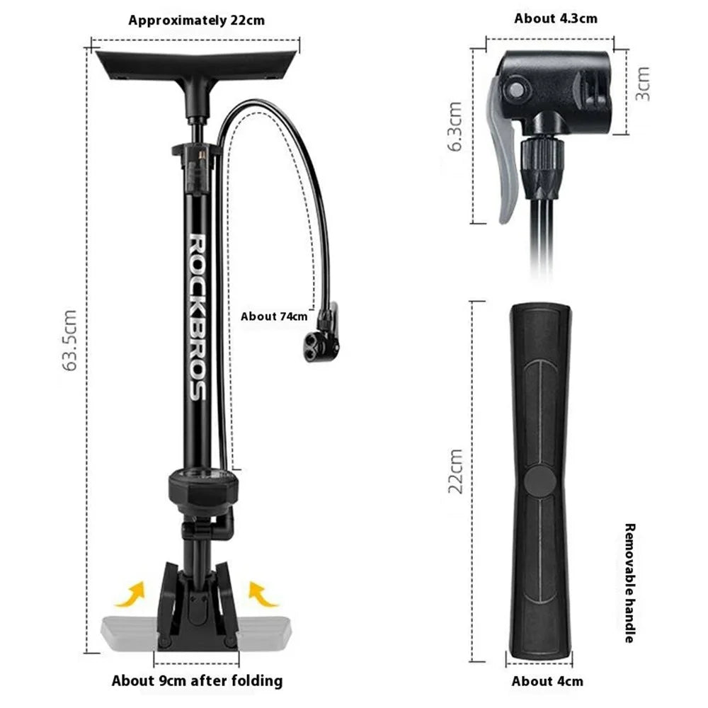 ROCKBROS 42410004 / ZD-6132MB Bike Pump 150 PSI High Pressure Floor Stand Inflator with Gauge for Mountain Road Bicycle - 6