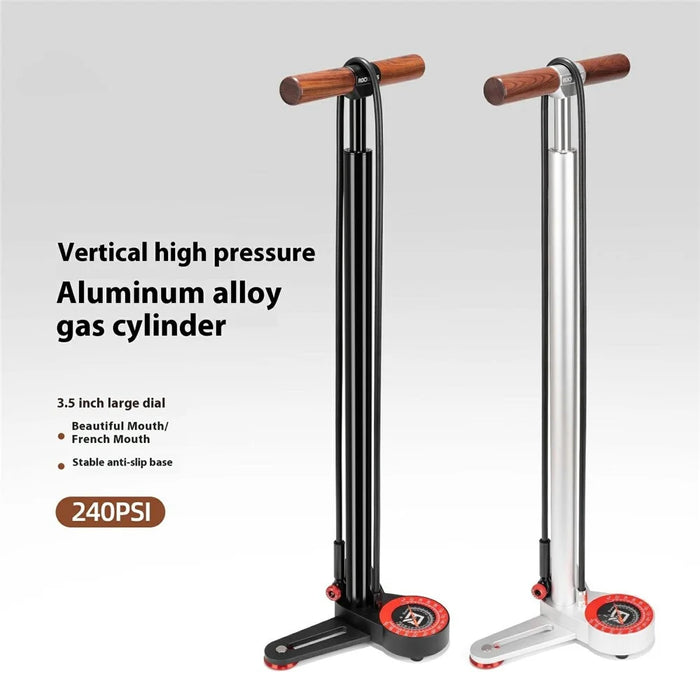 ROCKBROS DLD-1201 For Bicycle Motorcycle High Pressure Floor Pump with Gauge 240 PSI Wooden Handle Inflator - Black - 2