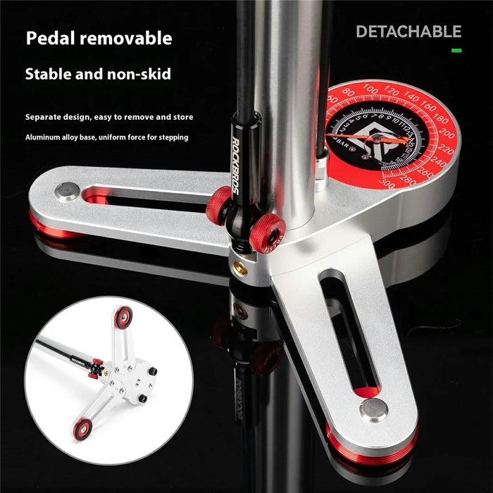 ROCKBROS DLD-1201 For Bicycle Motorcycle High Pressure Floor Pump with Gauge 240 PSI Wooden Handle Inflator - Black - 3