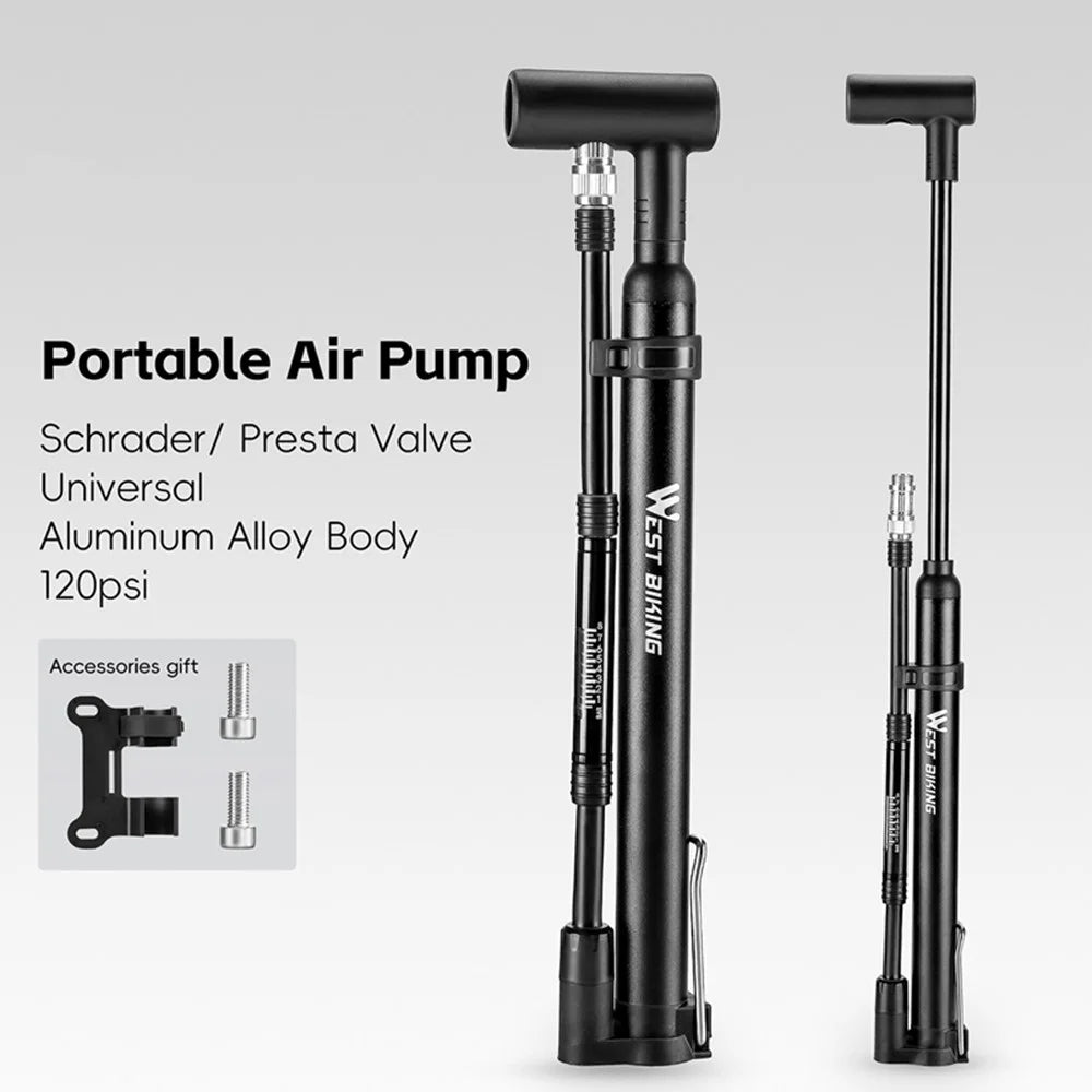 WEST BIKING YP0711190 Portable Bike Pump High Pressure 120PSI Presta Schrader Valve Bicycle Tire Inflator - 5
