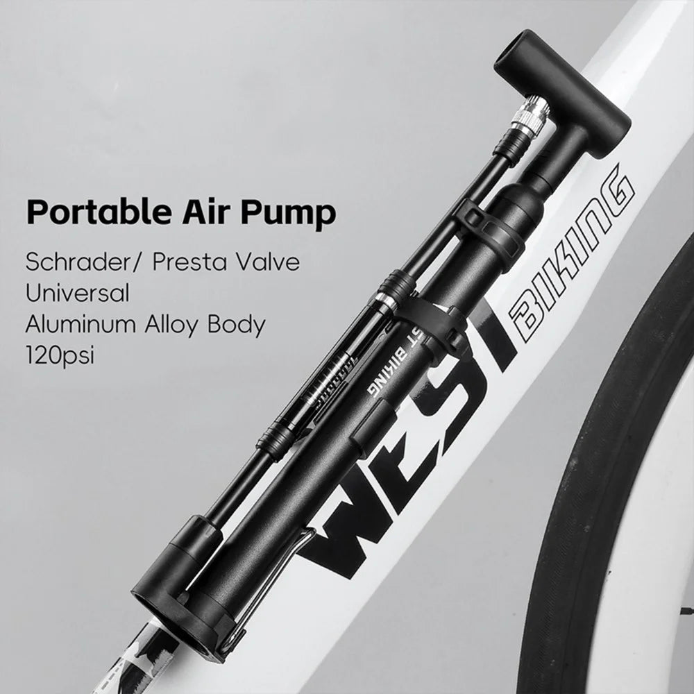 WEST BIKING YP0711190 Portable Bike Pump High Pressure 120PSI Presta Schrader Valve Bicycle Tire Inflator - 7