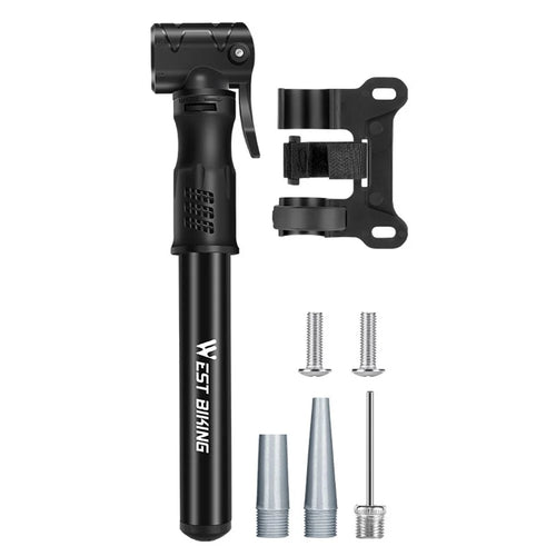 WEST BIKING YP0711133 Portable Mini Bike Pump with Flexible Hose Aluminum Alloy Outdoor Cycling Inflator - Black - 1