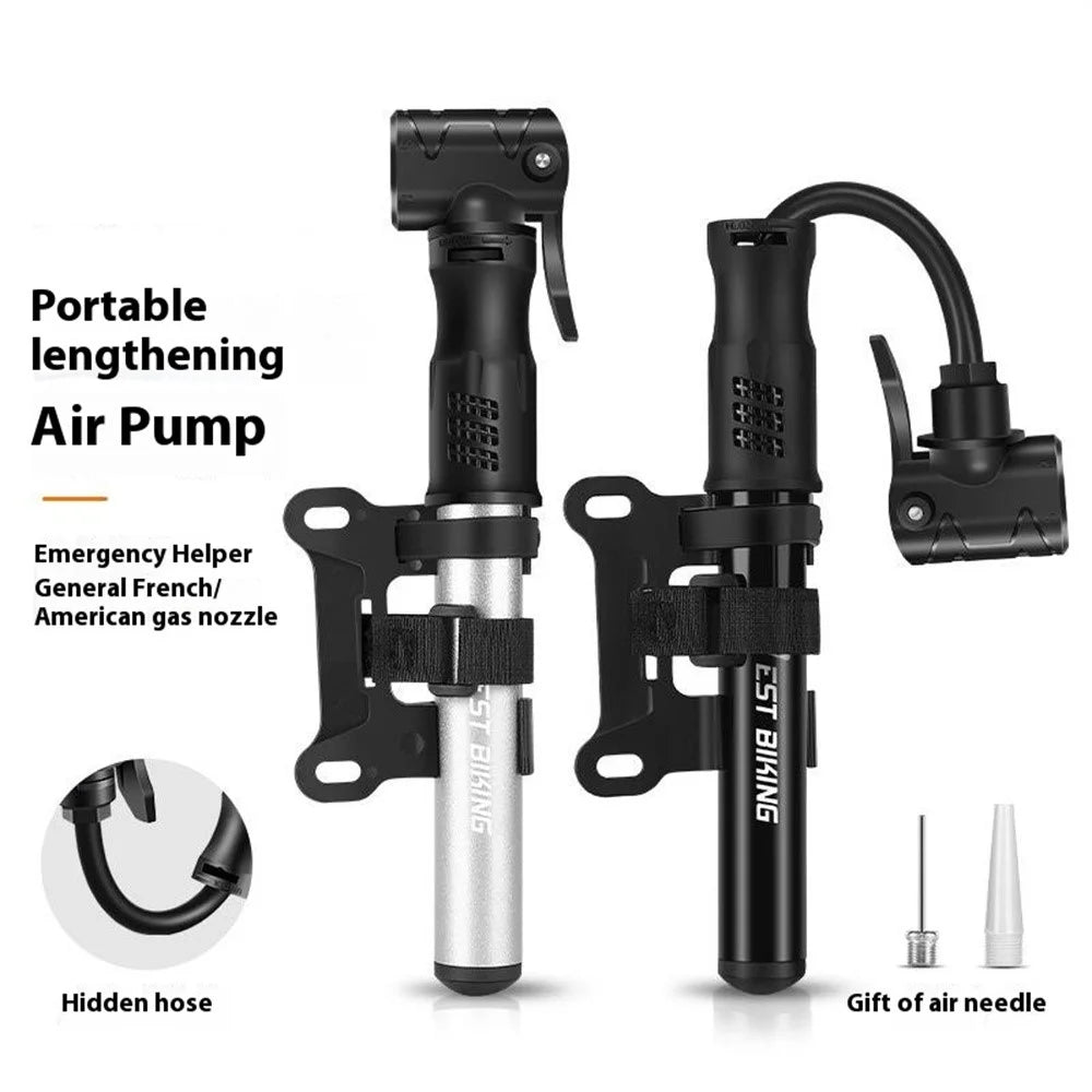 WEST BIKING YP0711133 Portable Mini Bike Pump with Flexible Hose Aluminum Alloy Outdoor Cycling Inflator - Black - 2