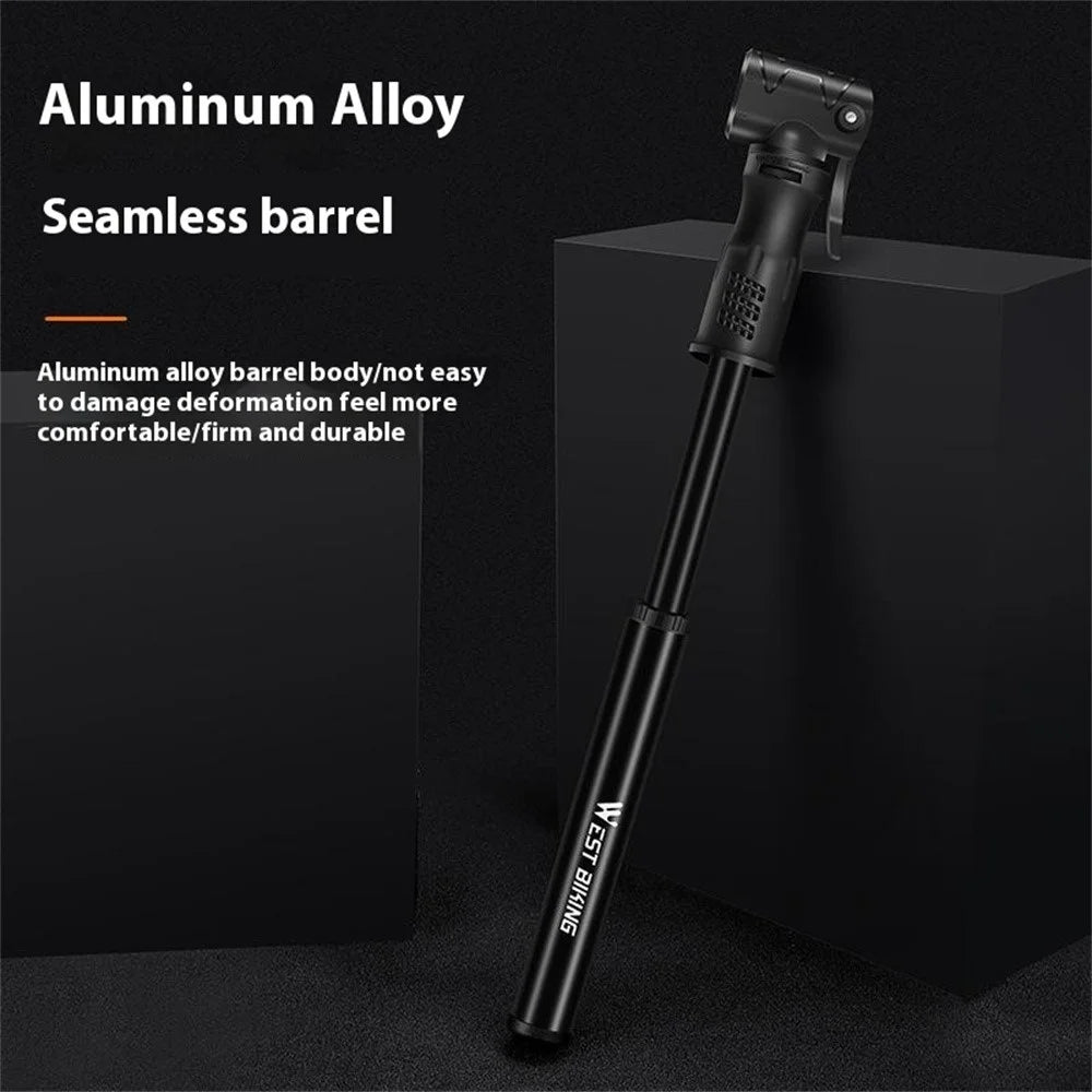 WEST BIKING YP0711133 Portable Mini Bike Pump with Flexible Hose Aluminum Alloy Outdoor Cycling Inflator - Black - 4