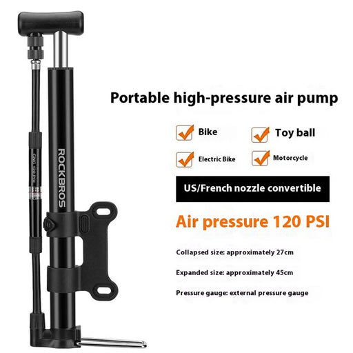 ROCKBROS MTB Road Bike 120PSI Portable Mini Pump Presta Schrader Valve Inflator with Pressure Gauge - Black - 2
