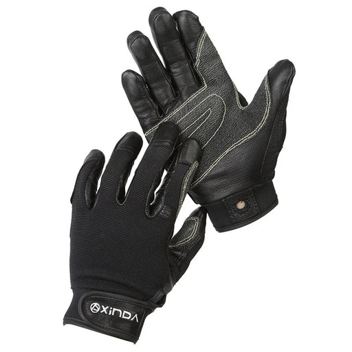 XINDA H-STO1 Goatskin Leather Gloves for Outdoor Rappelling Climbing Training Full Finger Protective Mittens - Black / S - 1
