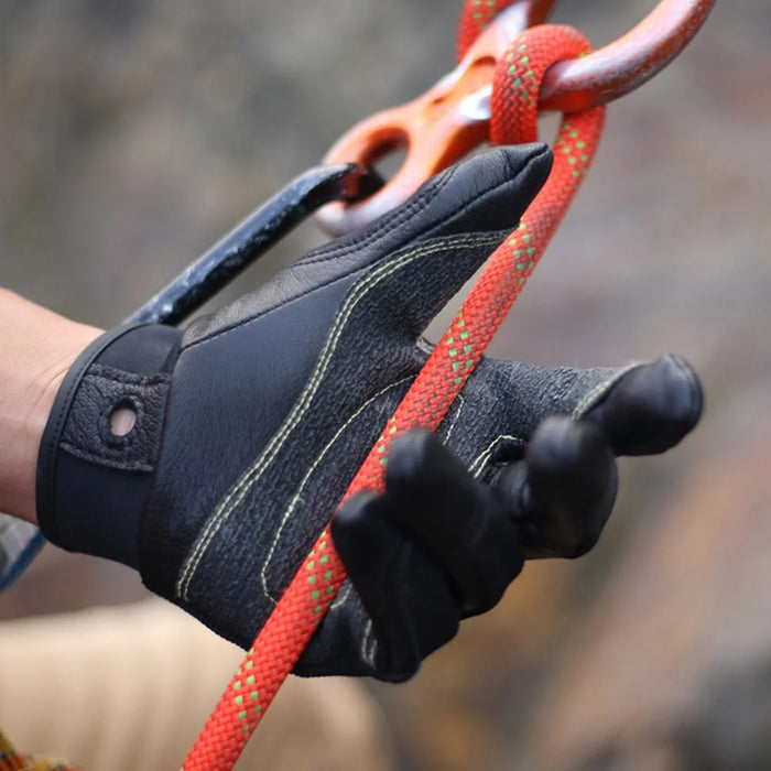 XINDA H-STO1 Goatskin Leather Gloves for Outdoor Rappelling Climbing Training Full Finger Protective Mittens - Black / S - 3