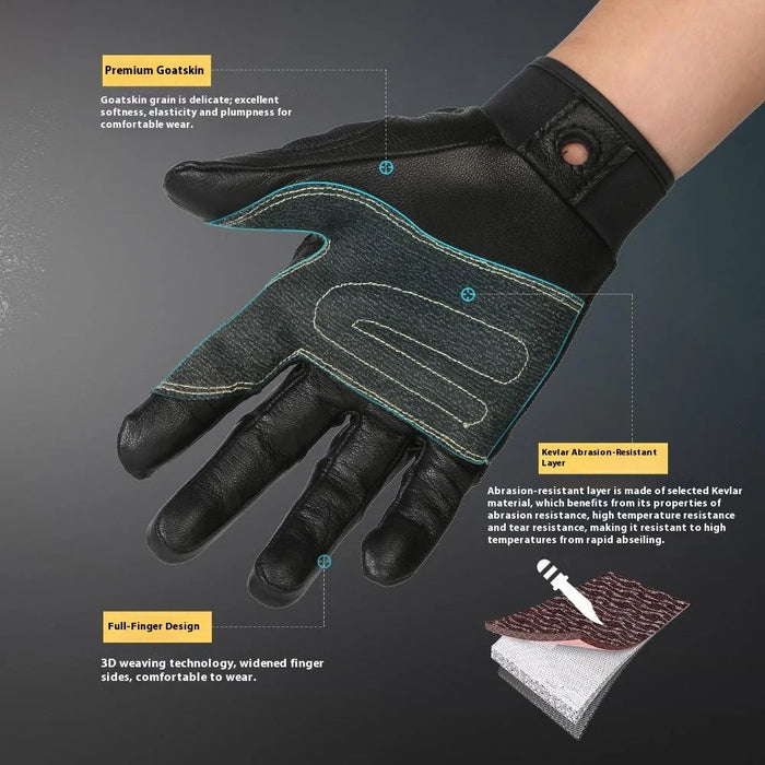 XINDA H-STO1 Goatskin Leather Gloves for Outdoor Rappelling Climbing Training Full Finger Protective Mittens - Black / S - 5