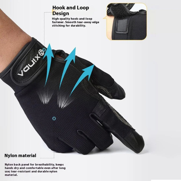 XINDA H-STO1 Goatskin Leather Gloves for Outdoor Rappelling Climbing Training Full Finger Protective Mittens - Black / S - 6