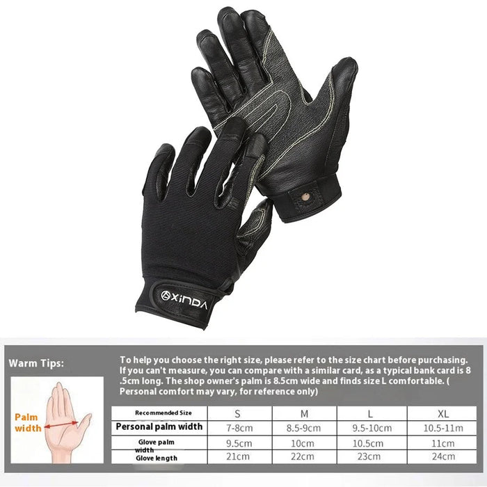 XINDA H-STO1 Goatskin Leather Gloves for Outdoor Rappelling Climbing Training Full Finger Protective Mittens - Black / S - 7