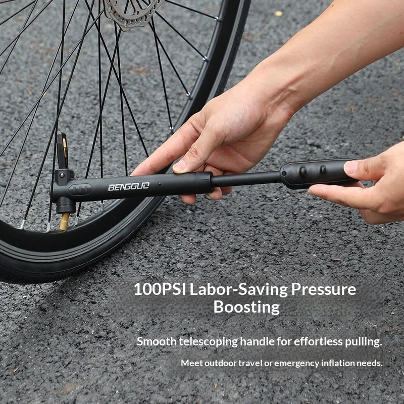 BENGGUO BG-1688 100 PSI Air Pump Compatible with Presta/Schrader Dual Valve Portable Bike Pump with Bracket - 3