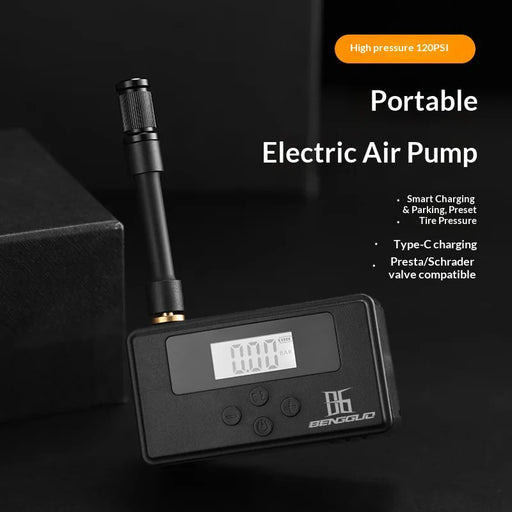 BUNGUO Electric Air Pump Portable Smart Bicycle Inflator 120PSI High Pressure for Mountain Road Bike, Black - 2