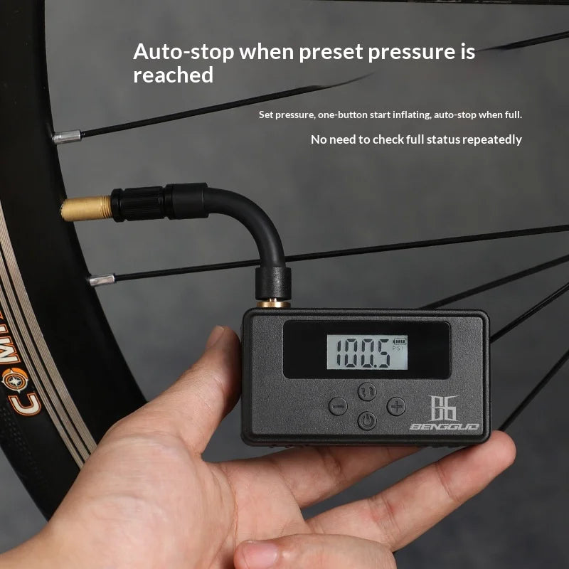 BUNGUO Electric Air Pump Portable Smart Bicycle Inflator 120PSI High Pressure for Mountain Road Bike, Black - 3