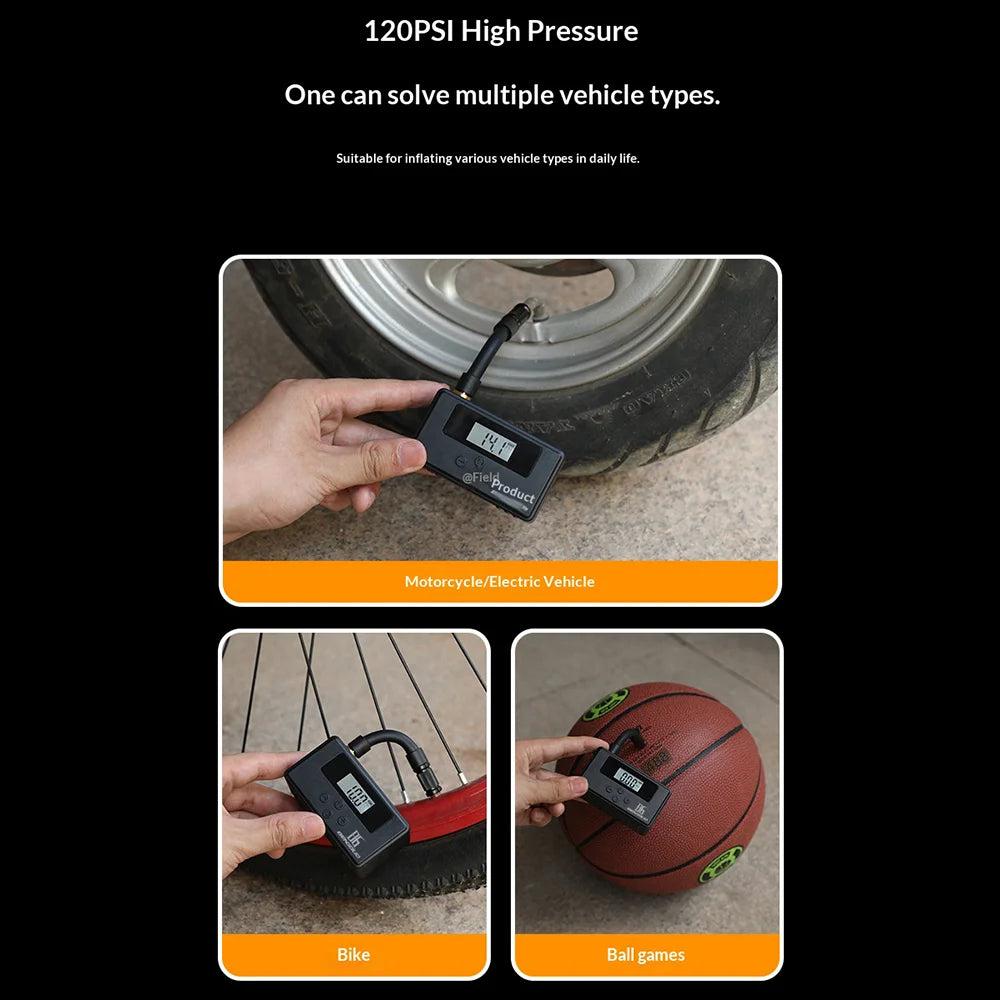 BUNGUO Electric Air Pump Portable Smart Bicycle Inflator 120PSI High Pressure for Mountain Road Bike, Black - 5