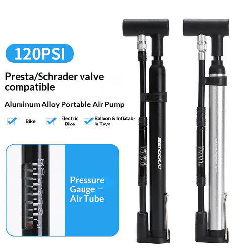 BENGGUO BG-1693 Bike Bicycle Pump with 120PSI Pressure Gauge Aluminum Alloy Inflator Dual Head Valve Design - Black - 2