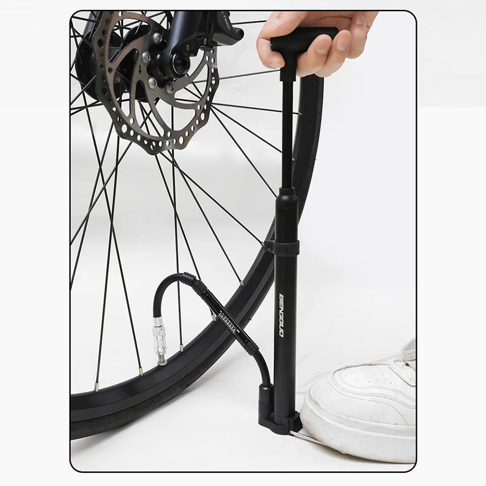 BENGGUO BG-1693 Bike Bicycle Pump with 120PSI Pressure Gauge Aluminum Alloy Inflator Dual Head Valve Design - Black - 4