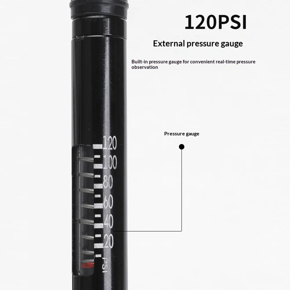 BENGGUO BG-1693 Bike Bicycle Pump with 120PSI Pressure Gauge Aluminum Alloy Inflator Dual Head Valve Design - Black - 7