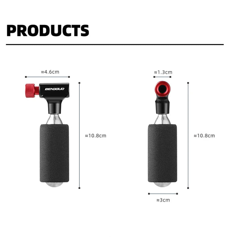 BENGUO BG-1626 Bicycle CO2 Cylinder Set with Inflator Adapter/Cylinder Sleeve, Aluminum Alloy Presta/Schrader Valve Air Pump Nozzle - Black - 7