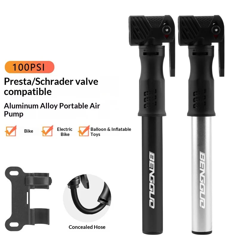 BENGGUO BG-1630 Aluminum Alloy Bike Pump Portable Multi-Function Dual Head Inflator for Presta/Schrader Valves Cycling Accessory - Black - 2